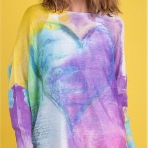 Gigi Moda 'Emy' Batwing Knit Sweater With Watercolor Heart Made In Italy - NWT
